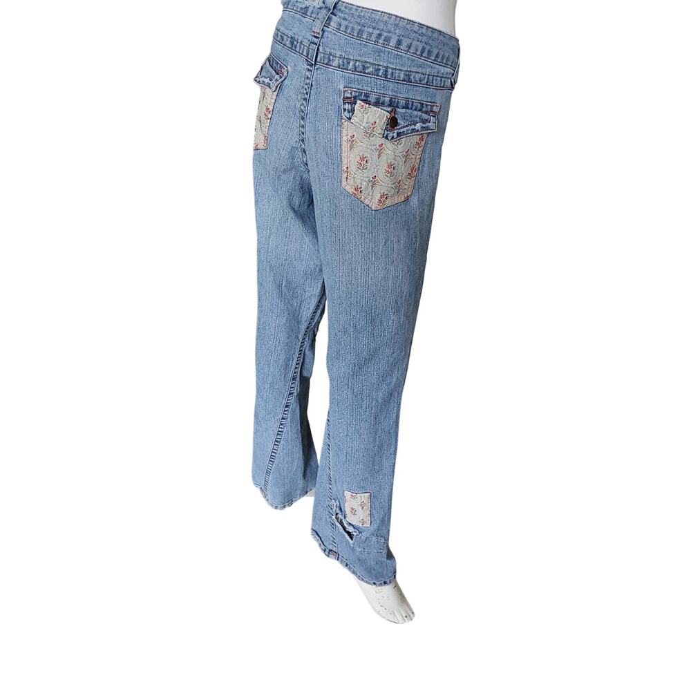 Cache Distressed Boho Hippie Patch Boot Flare Jea… - image 5